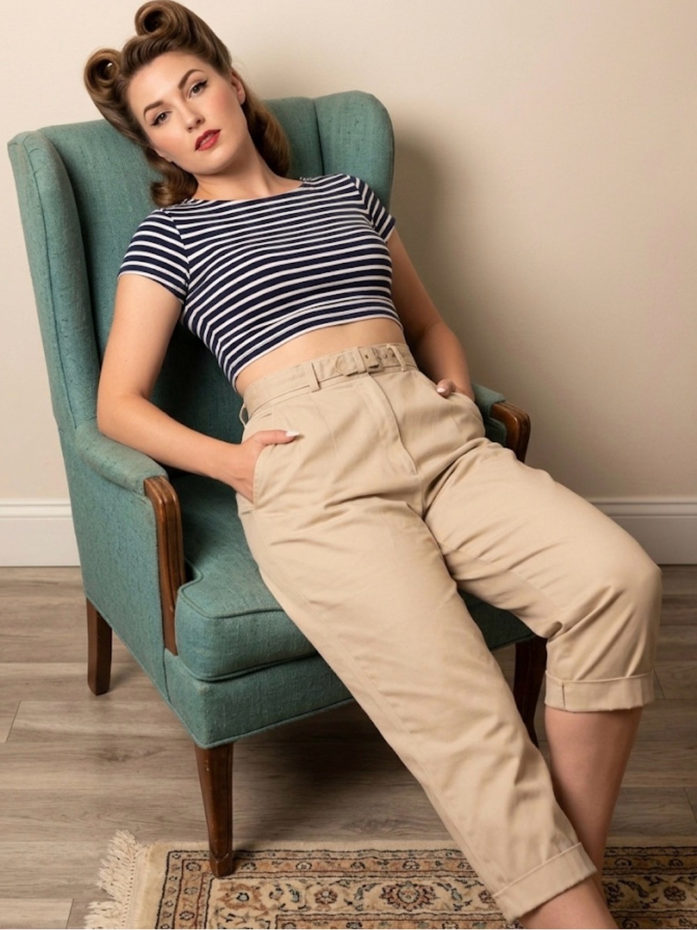 VTG 1950s Korday Tan Cotton Twill Pedal Pushers High Waisted Pants Belted